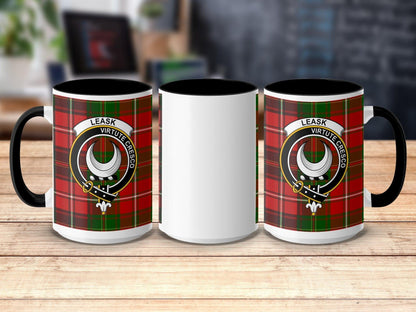 Physical Item 15oz / Black Leask Clan Scottish Tartan Crest Mug