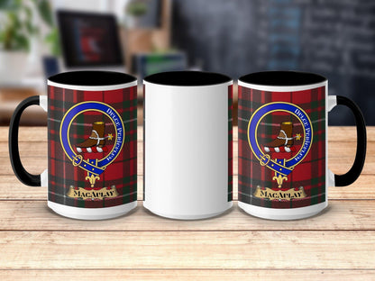 Physical Item 15oz / Black MacAulay Clan Scottish Tartan Crest Mug