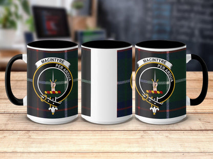 Physical Item 15oz / Black MacIntyre Clan Crest Tartan Scottish Mug