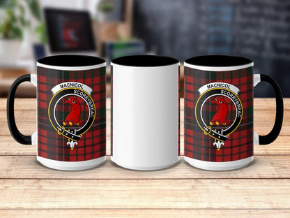 Physical Item 15oz / Black MacNicol Clan Scottish Tartan Crest Mug