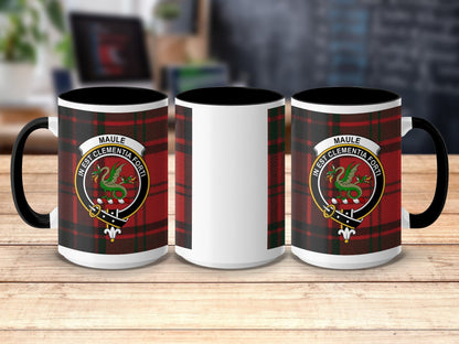 Physical Item 15oz / Black Maule Clan Crest Tartan Scottish Mug