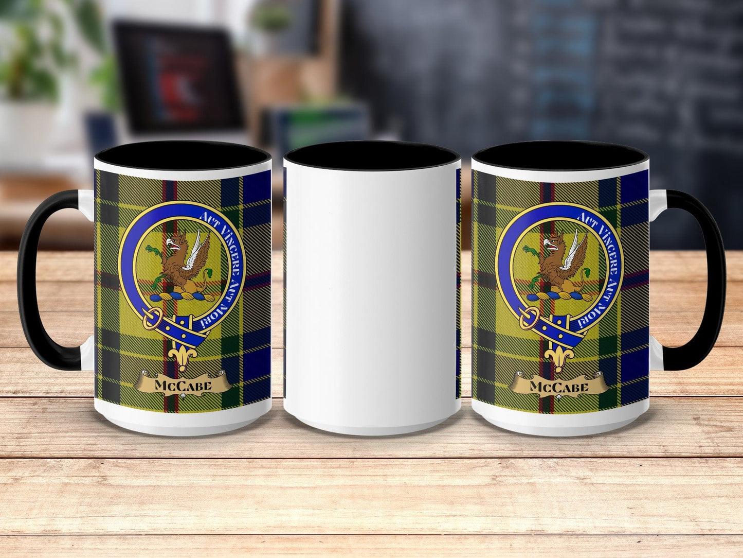 Physical Item 15oz / Black McCabe Clan Scottish Tartan Crest Mug