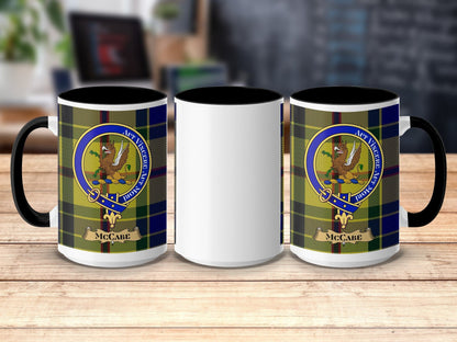 Physical Item 15oz / Black McCabe Clan Scottish Tartan Crest Mug