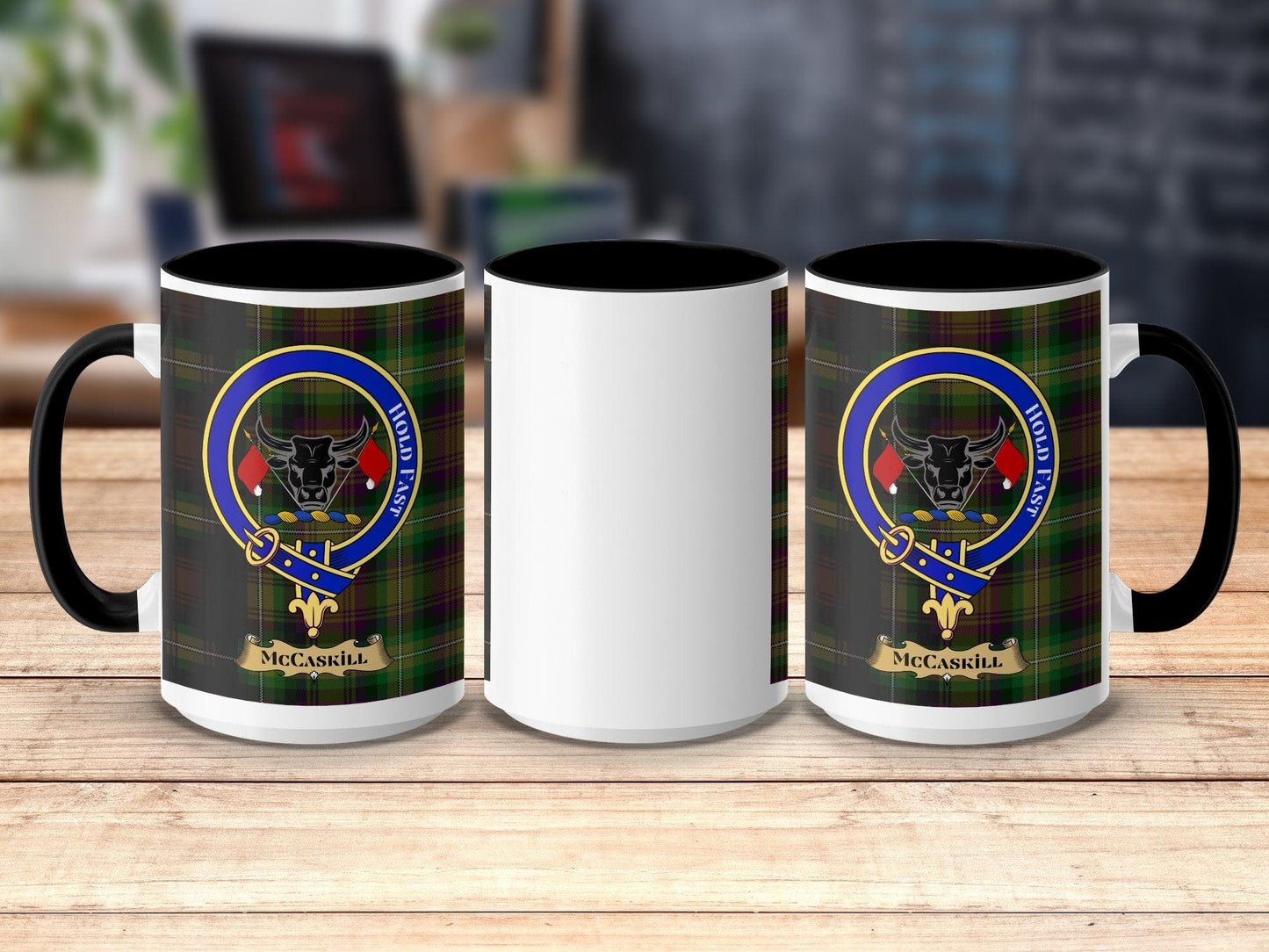 Physical Item 15oz / Black McCaskill Clan Scottish Tartan Crest Mug