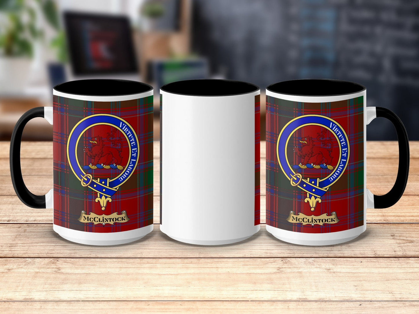 Physical Item 15oz / Black McClintock Clan Scottish Tartan Crest Mug