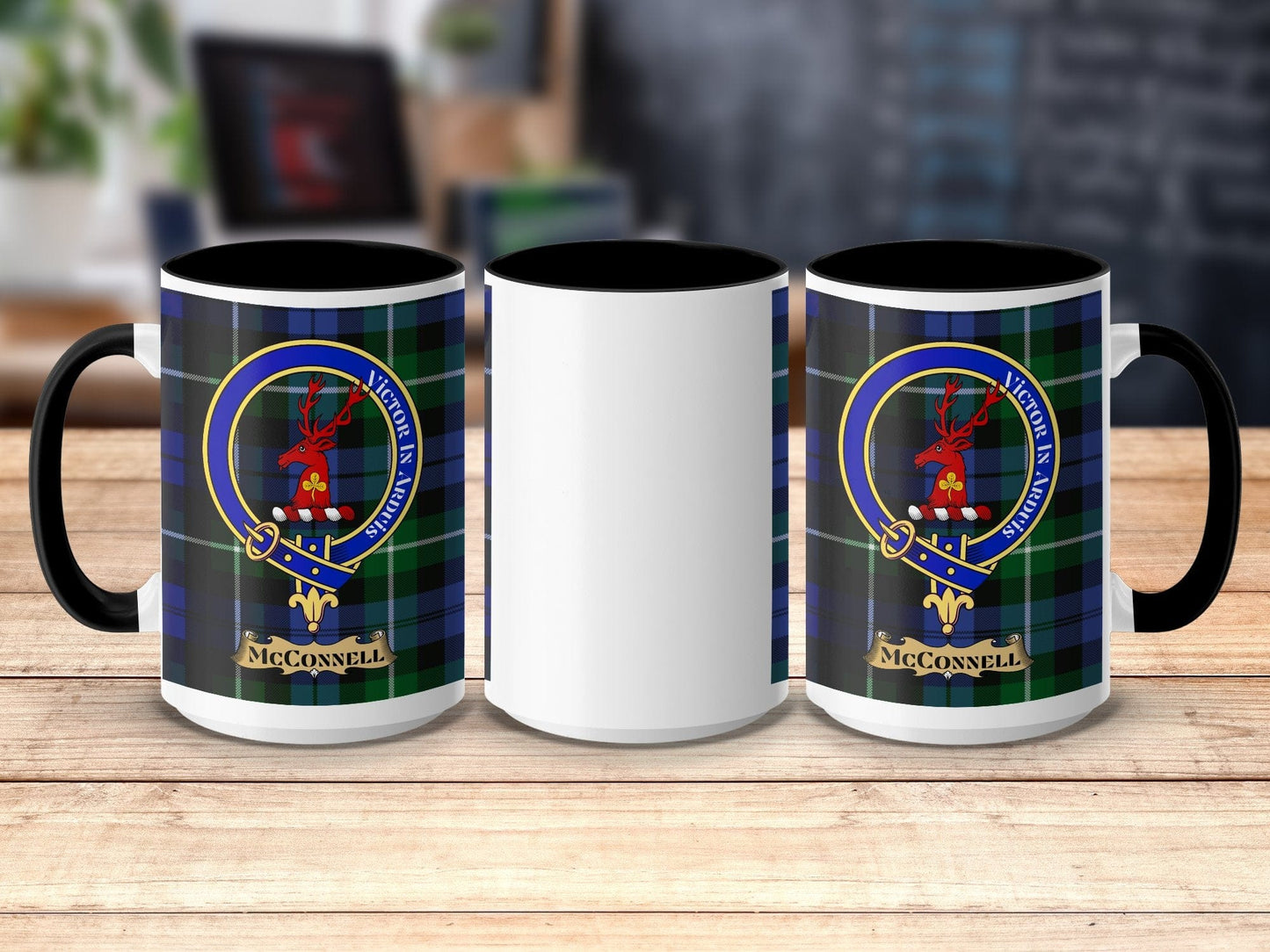 Physical Item 15oz / Black McConnell Clan Scottish Tartan Crest Mug