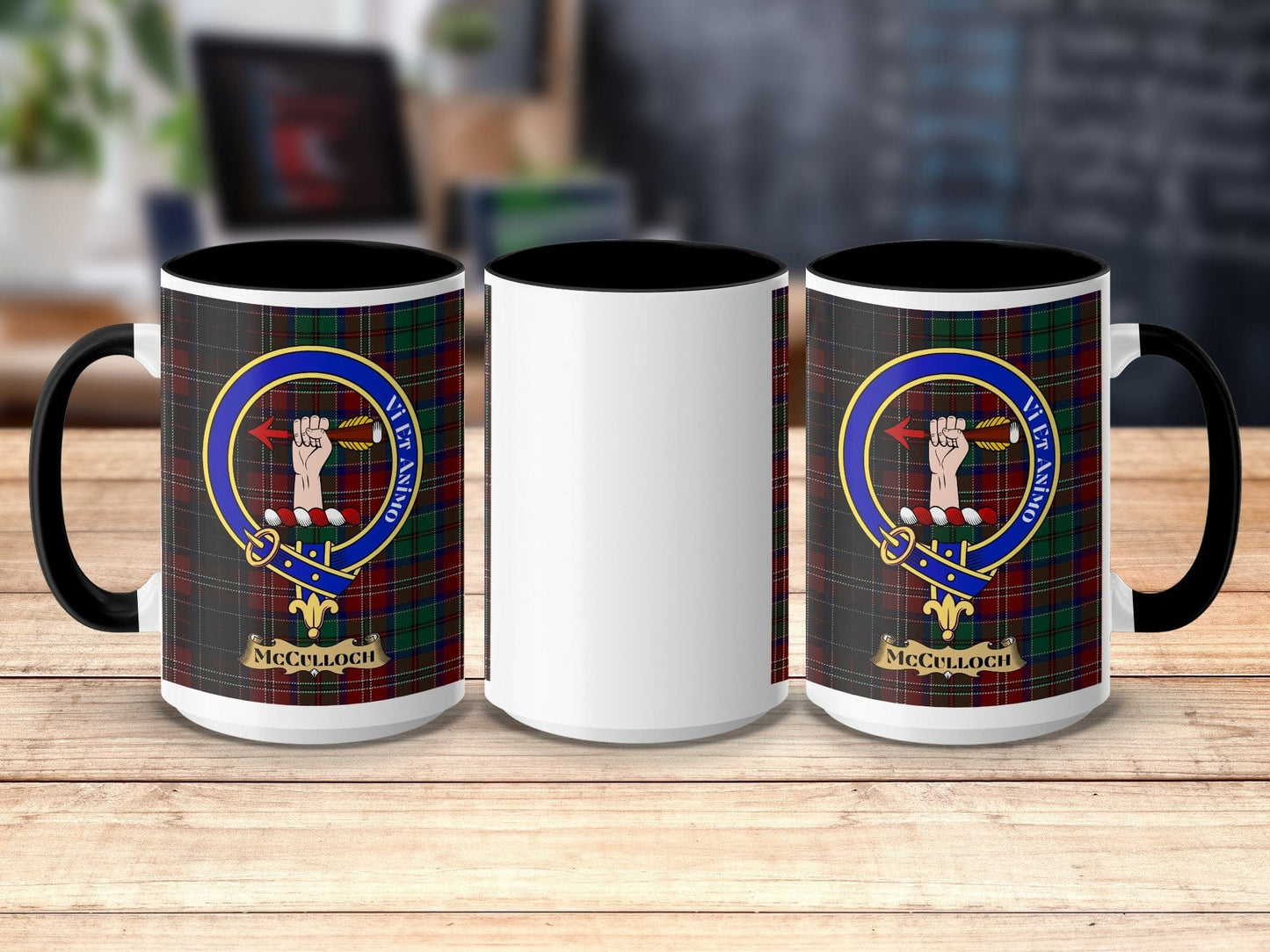 Physical Item 15oz / Black McCulloch Clan Scottish Tartan Crest Mug