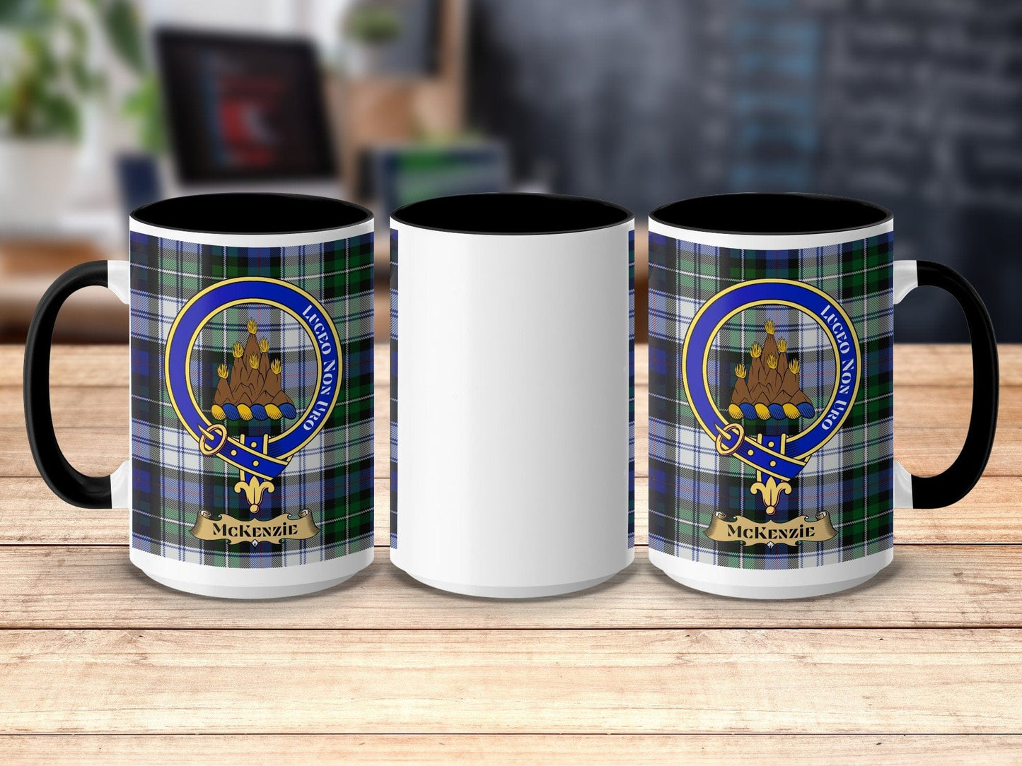 Physical Item 15oz / Black McKenzie Clan Scottish Tartan Crest Mug