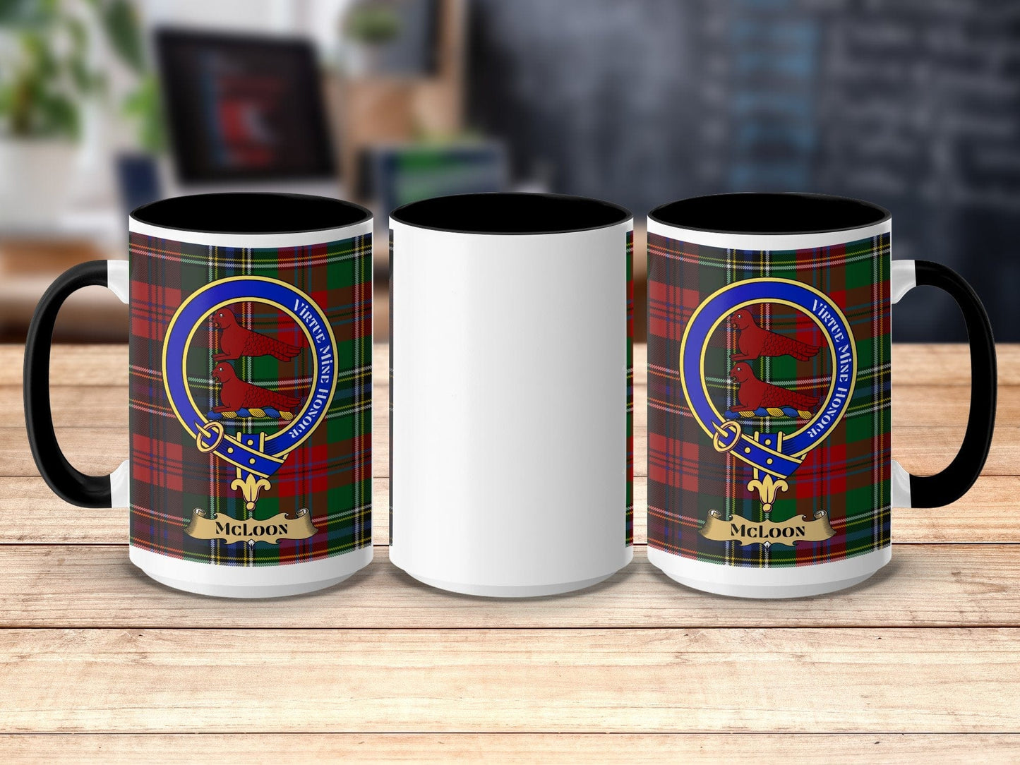 Physical Item 15oz / Black McLoon Clan Scottish Tartan Crest Mug