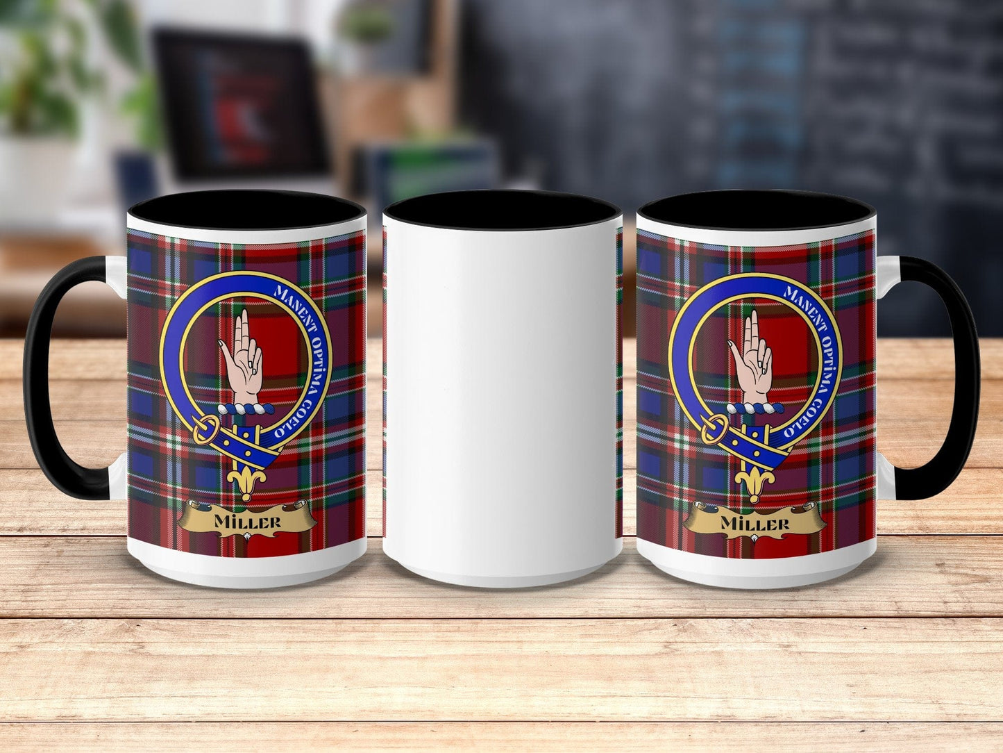 Physical Item 15oz / Black Miller Clan Scottish Tartan Crest Mug