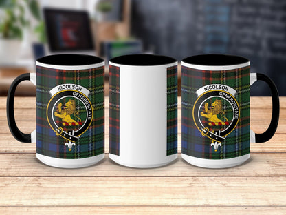 Physical Item 15oz / Black Nicolson Clan Crest Tartan Scottish Mug