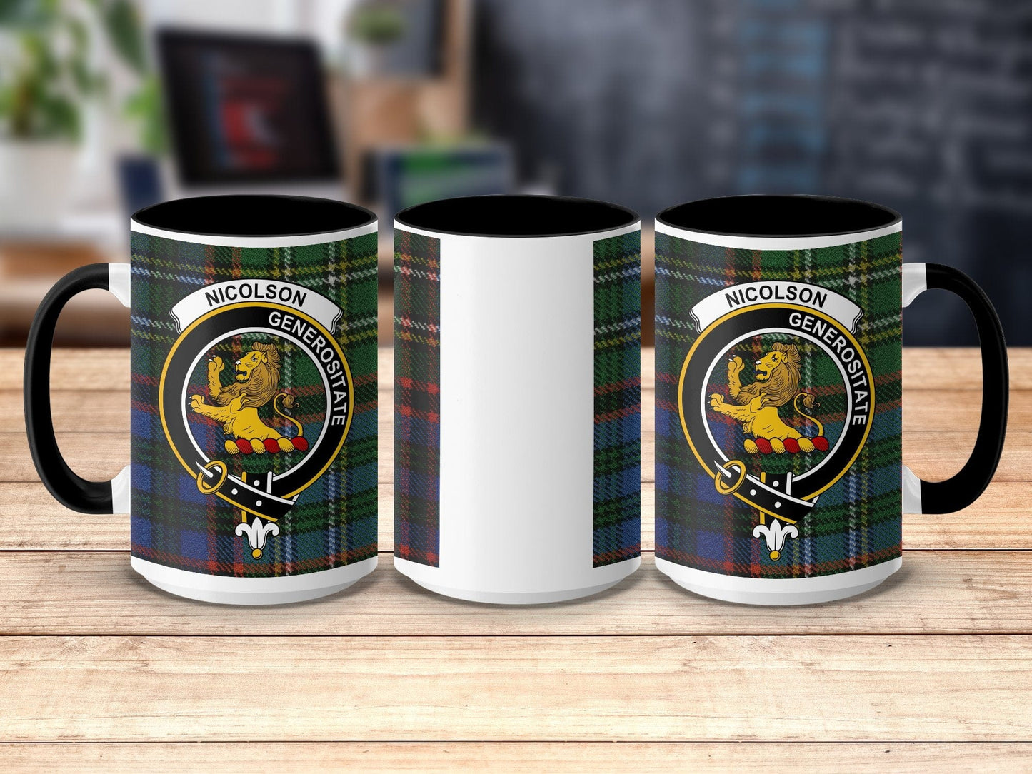 Physical Item 15oz / Black Nicolson Clan Scottish Tartan Mug