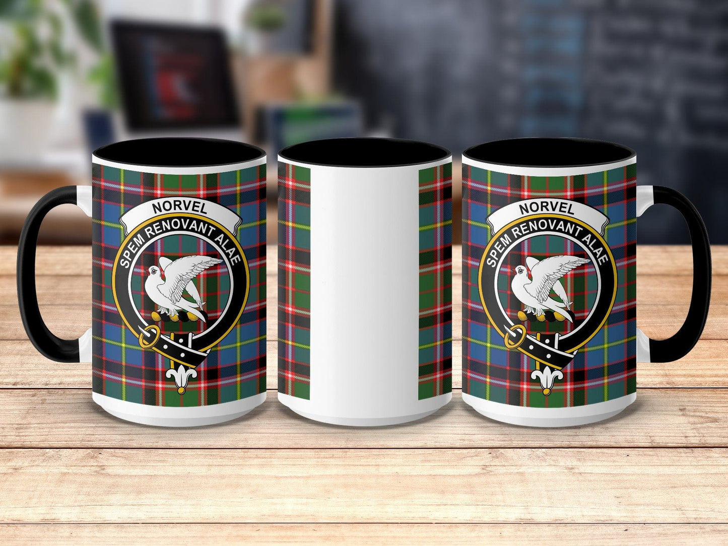 Physical Item 15oz / Black Norvel Clan Scottish Tartan Mug