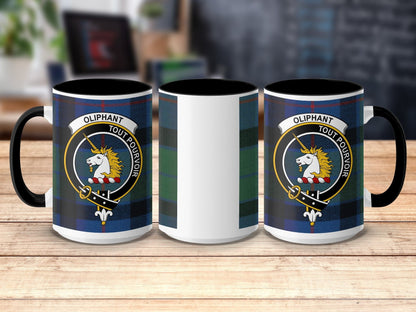 Physical Item 15oz / Black Oliphant Clan Scottish Tartan Crest Mug