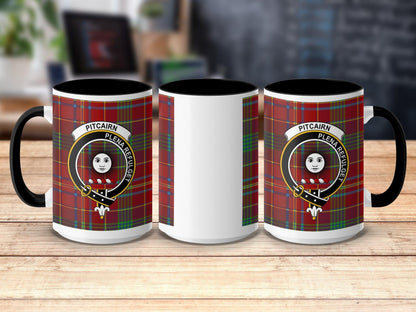 Physical Item 15oz / Black Pitcairn Clan Crest Tartan Scottish Mug