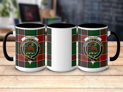 Physical Item 15oz / Black Pollock Clan Crest Tartan Scottish Mug