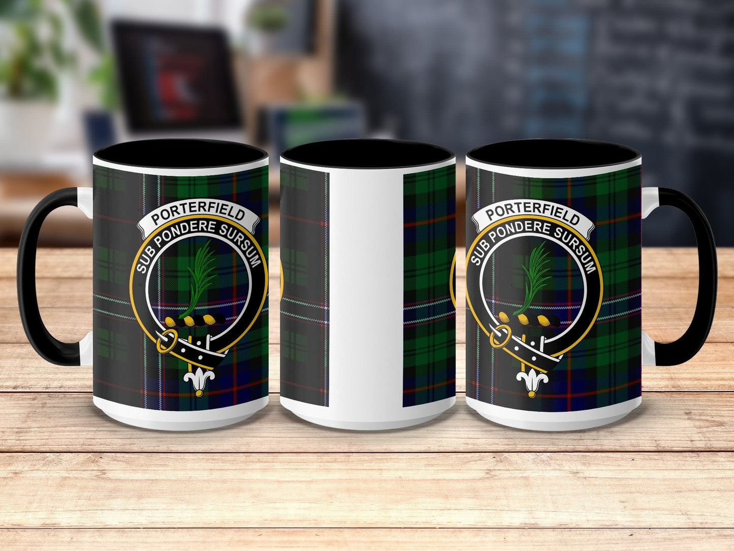 Physical Item 15oz / Black Porterfield Clan Crest Tartan Scottish Mug