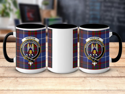 Physical Item 15oz / Black Preston Clan Crest Tartan Scottish mug