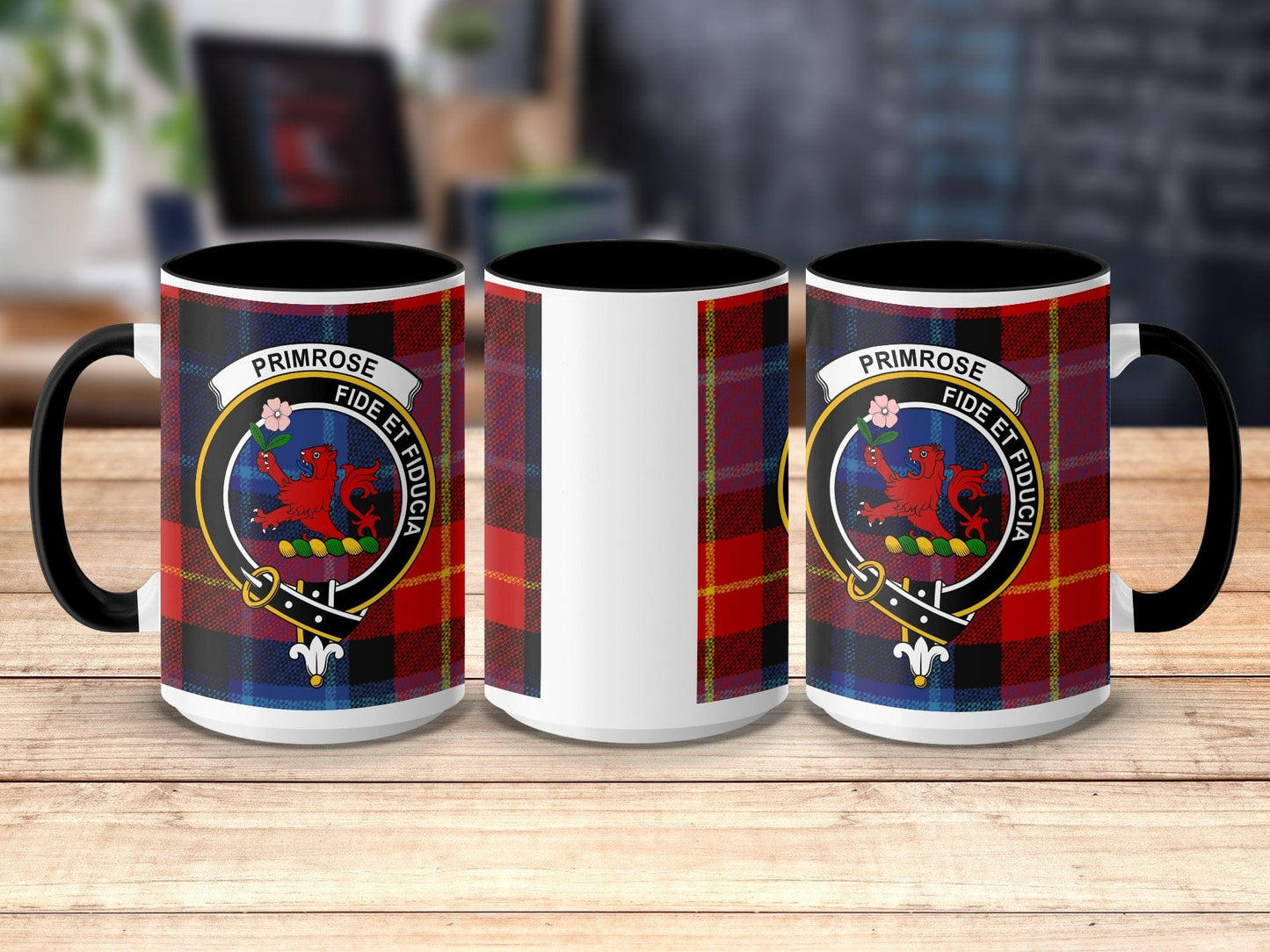 Physical Item 15oz / Black Primrose Clan Crest Tartan Scottish Mug