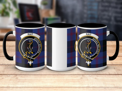 Physical Item 15oz / Black Rait Clan Crest Tartan Scottish Mug