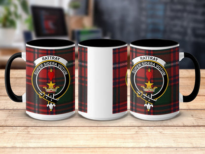 Physical Item 15oz / Black Rattray Clan Crest Tartan Scottish Mug