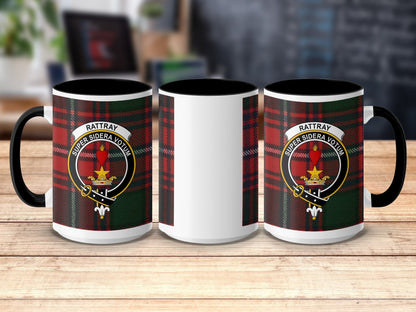 Physical Item 15oz / Black Rattray Clan Crest Tartan Scottish Mug