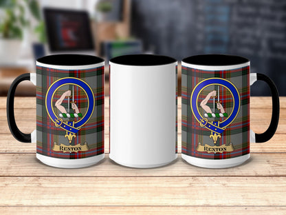 Physical Item 15oz / Black Renton Clan Scottish Tartan Crest Mug