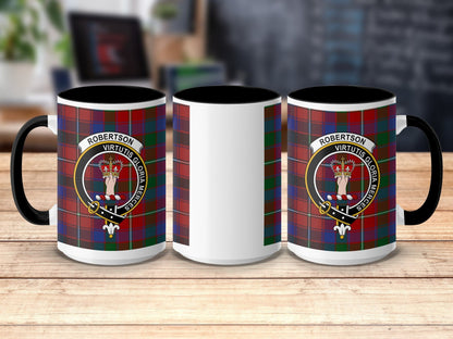 Physical Item 15oz / Black Robertson Clan Crest Tartan Scottish Mug