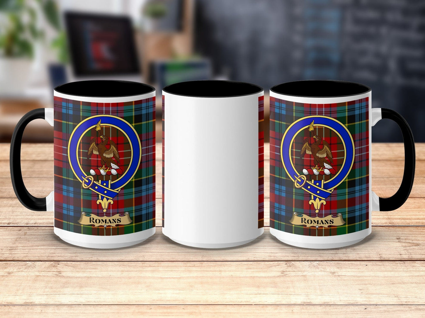 Physical Item 15oz / Black Romans Clan Scottish Tartan Crest Mug