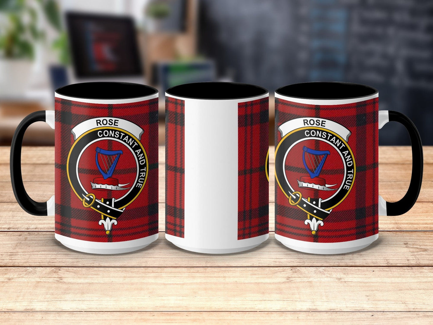 Physical Item 15oz / Black Rose Clan Crest Tartan Scottish Mug