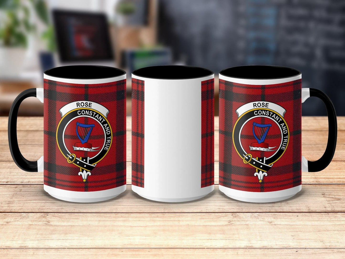 Physical Item 15oz / Black Rose Clan Crest Tartan Scottish Mug