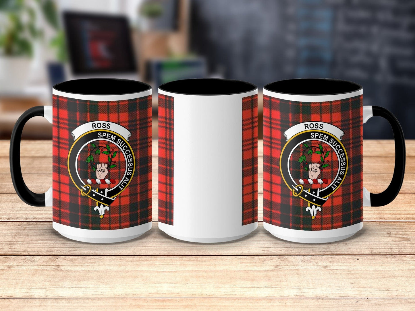 Physical Item 15oz / Black Ross Clan Crest Tartan Scottish Mug