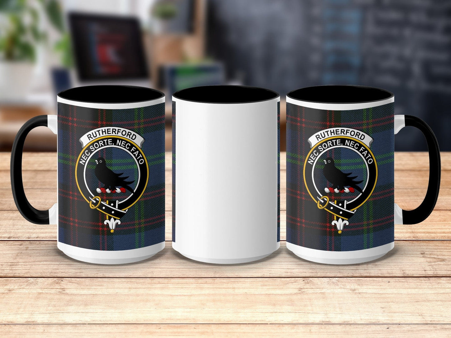 Physical Item 15oz / Black Rutherford Clan Scottish Tartan Crest Mug