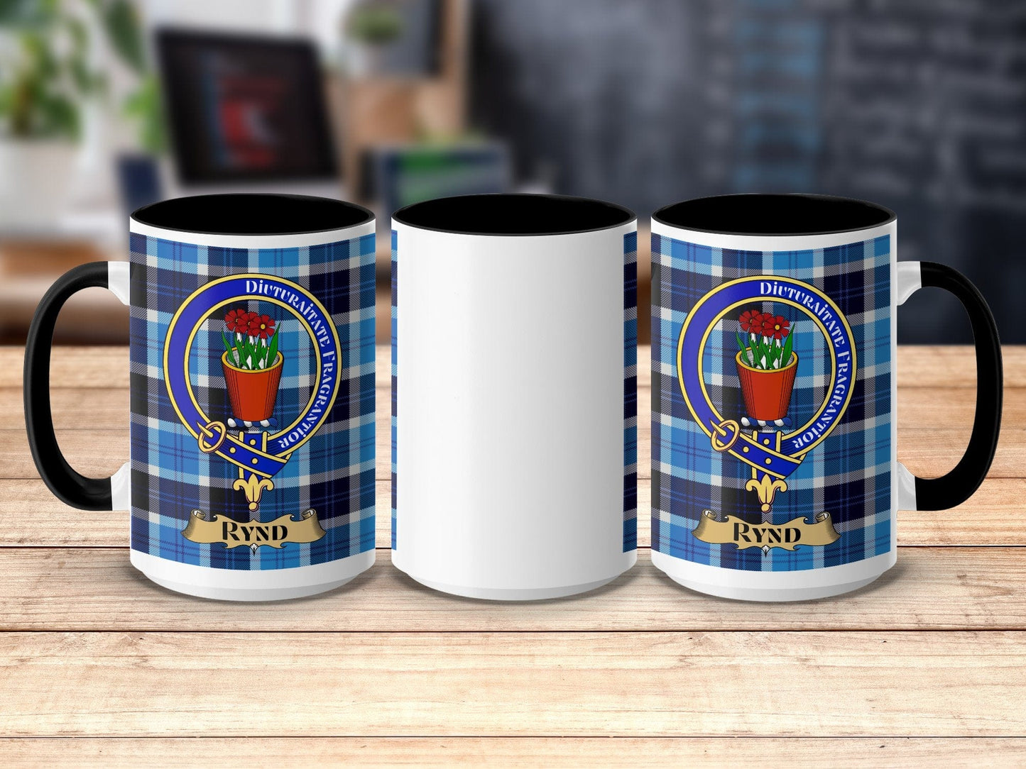 Physical Item 15oz / Black Rynd Clan Scottish Tartan Crest Mug