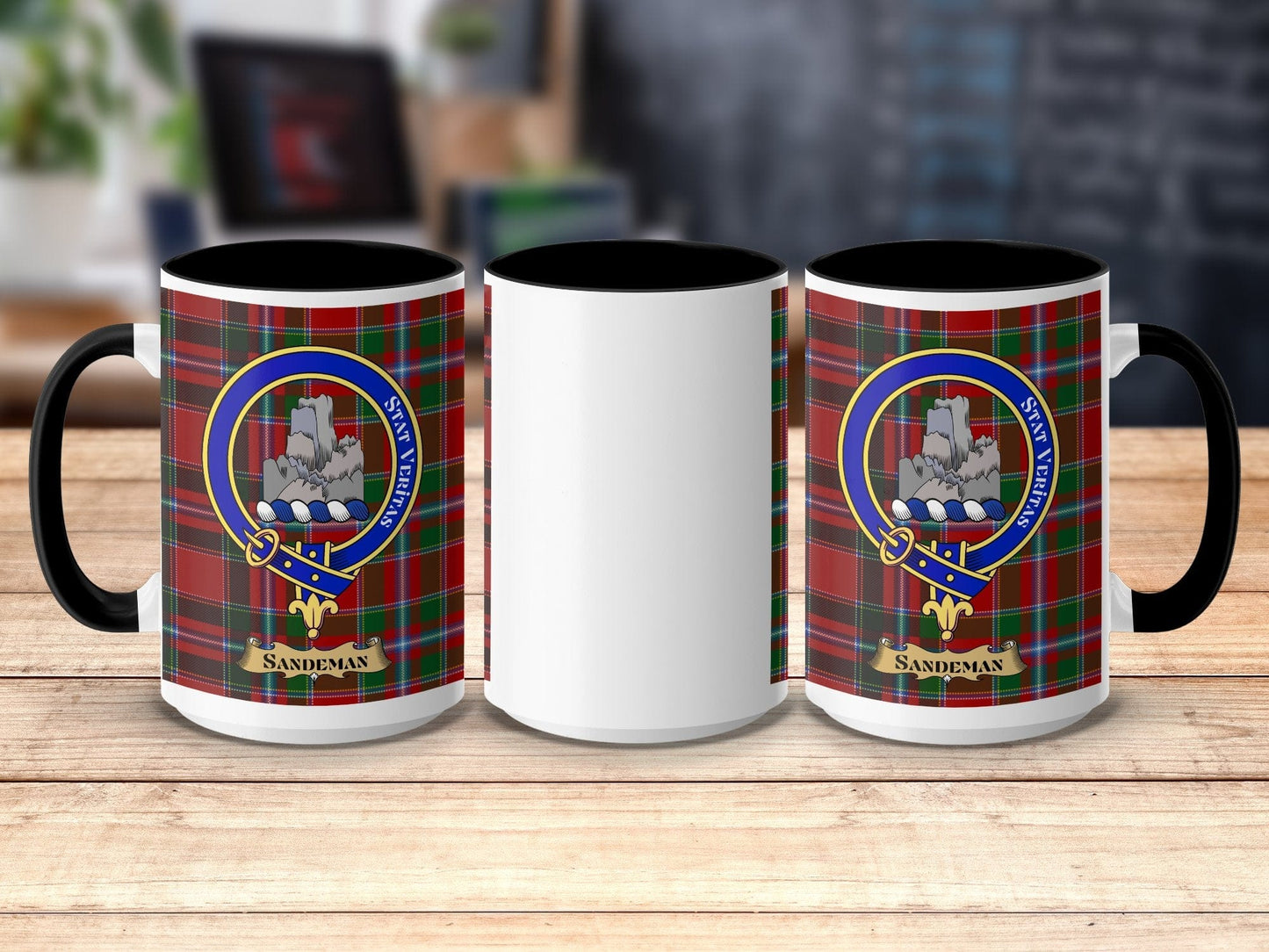 Physical Item 15oz / Black Sandeman Clan Scottish Tartan Crest Mug