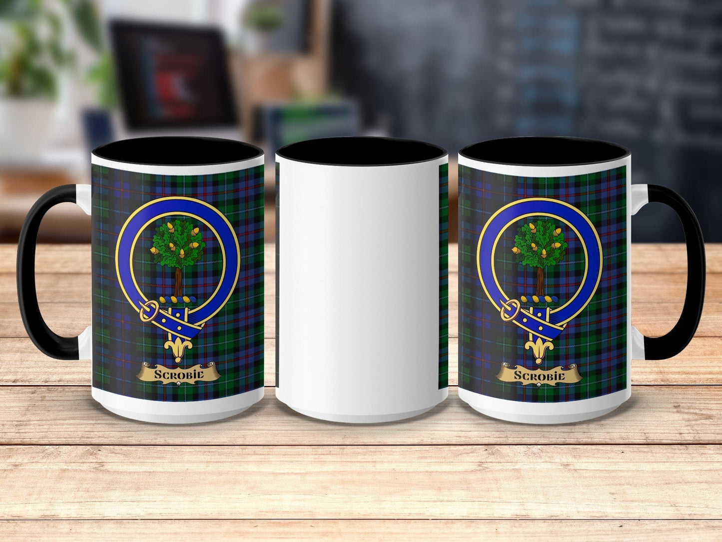 Physical Item 15oz / Black Scrobie Clan Scottish Tartan Crest Mug