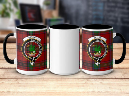 Physical Item 15oz / Black Seton Clan Scottish Tartan Crest Mug