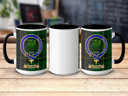 Physical Item 15oz / Black Sharpe Clan Scottish Tartan Crest Mug