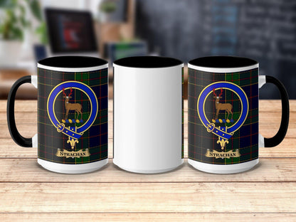Physical Item 15oz / Black Strachan Clan Scottish Tartan Crest Mug