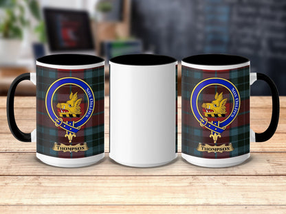 Physical Item 15oz / Black Thompson Clan Scottish Tartan Crest Mug