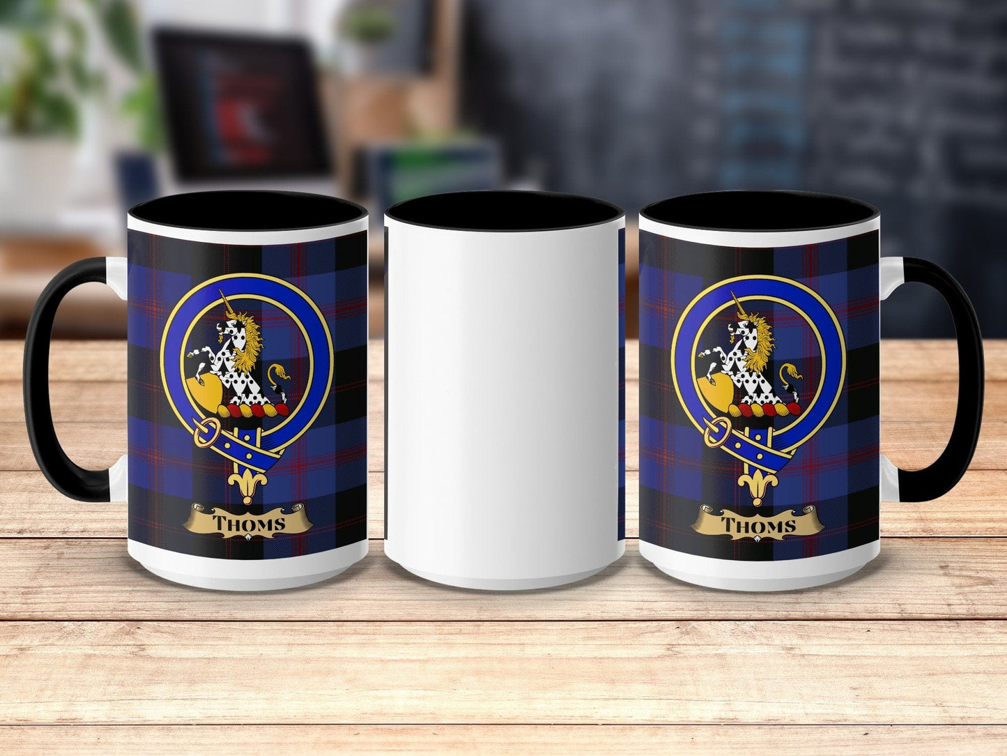 Physical Item 15oz / Black Thoms Clan Scottish Tartan Crest Mug