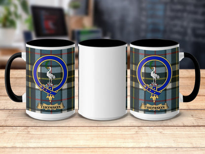 Physical Item 15oz / Black Thomson Clan Scottish Tartan Crest Mug