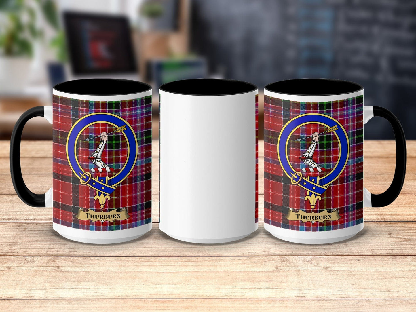 Physical Item 15oz / Black Thurburn Clan Scottish Tartan Crest Mug