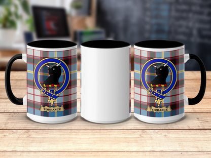 Physical Item 15oz / Black Torrance Clan Scottish Tartan Crest Mug