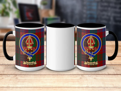 Physical Item 15oz / Black Tulloch Clan Scottish Tartan Crest Mug