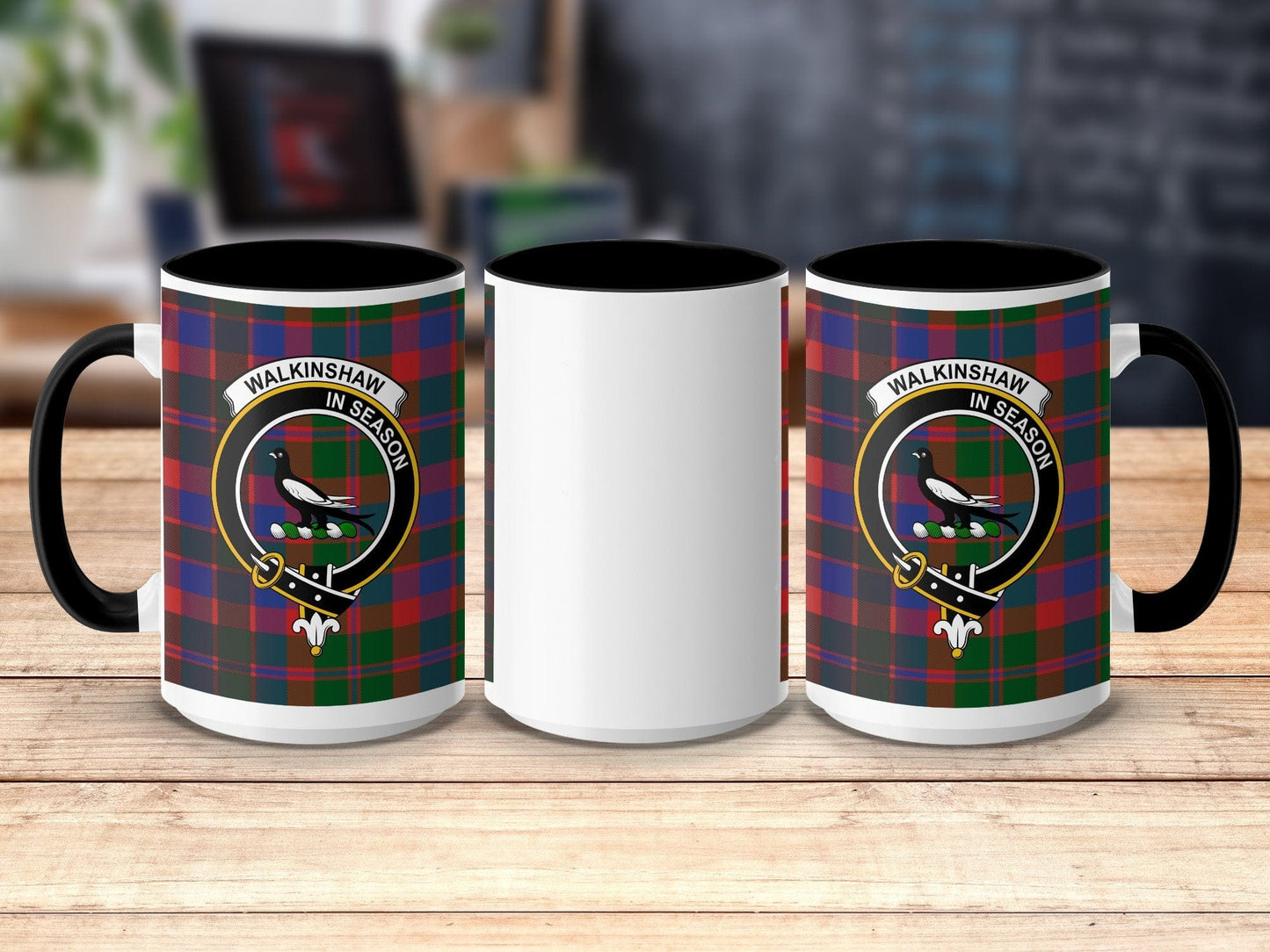 Physical Item 15oz / Black Walkinshaw Clan Scottish Tartan Crest Mug