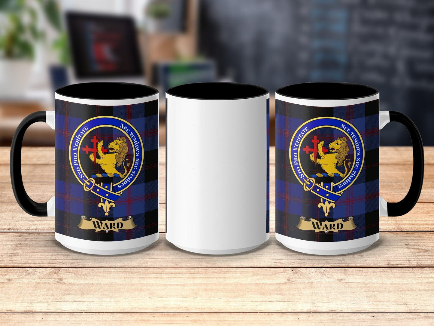 Physical Item 15oz / Black Ward Clan Scottish Tartan Crest Mug