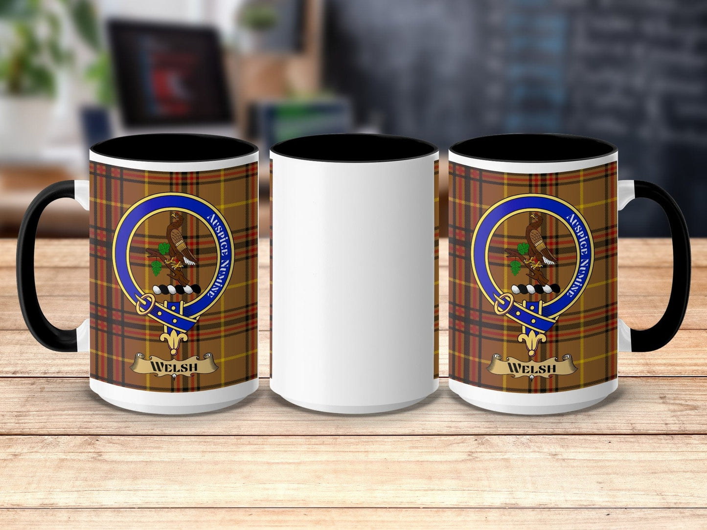 Physical Item 15oz / Black Welsh Clan Scottish Tartan Crest Mug