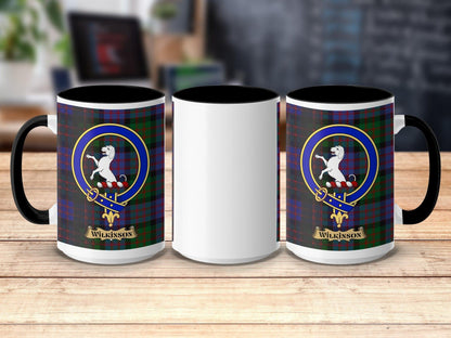 Physical Item 15oz / Black Wilkinson Clan Scottish Tartan Crest Mug