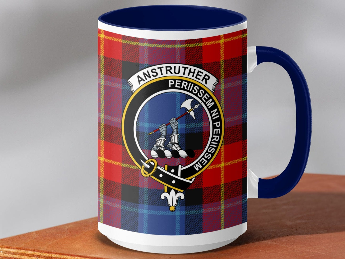 Physical Item 15oz / Dark Blue Anstruther Clan Scottish Tartan Crest Mug